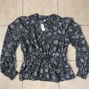 Puff-Sleeve Floral-Print Smocked Tie-Front Blouse